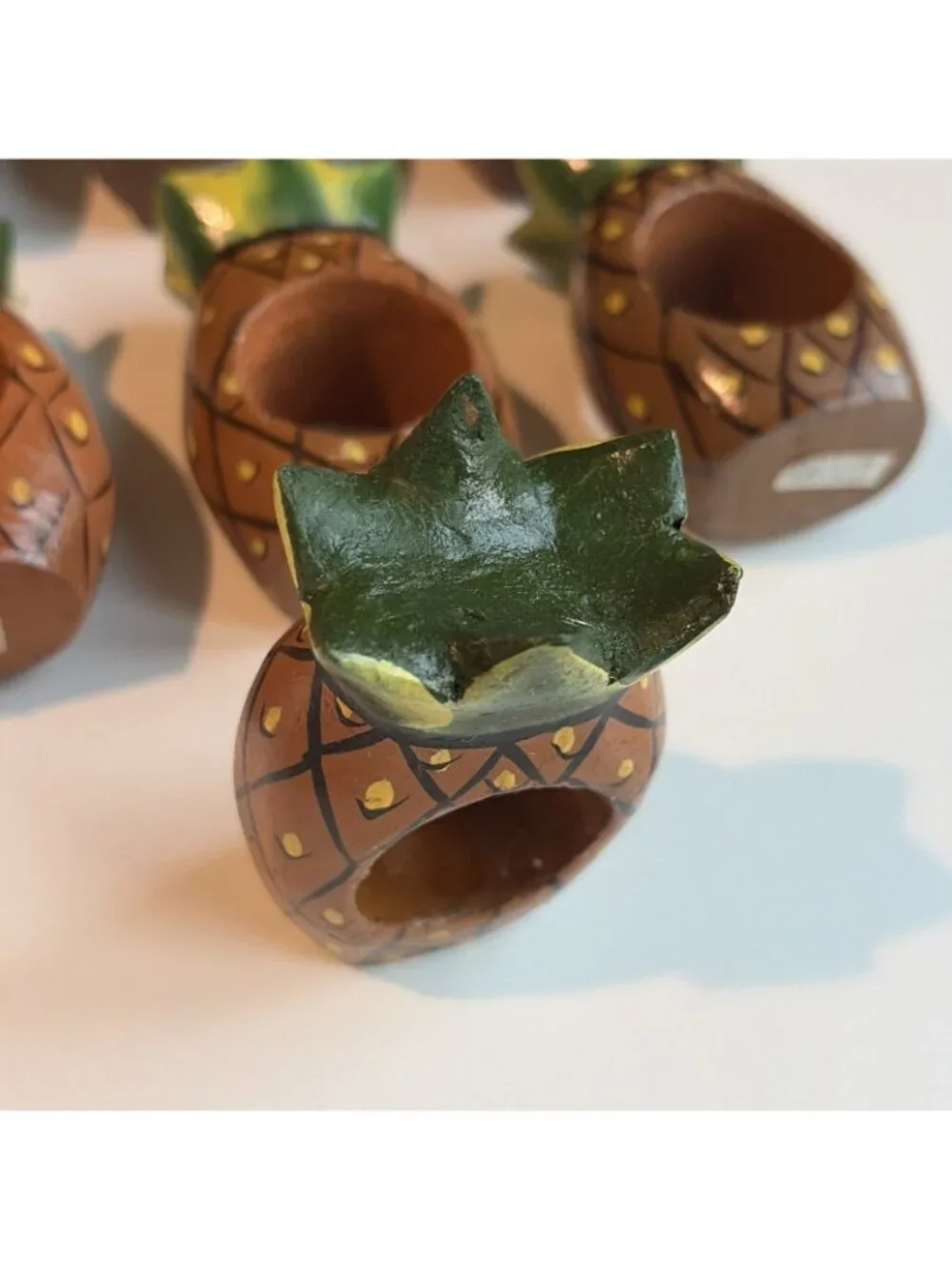 8 Vintage Wooden Painted Pineapple Napkin Rings Table Decor Tiki New England